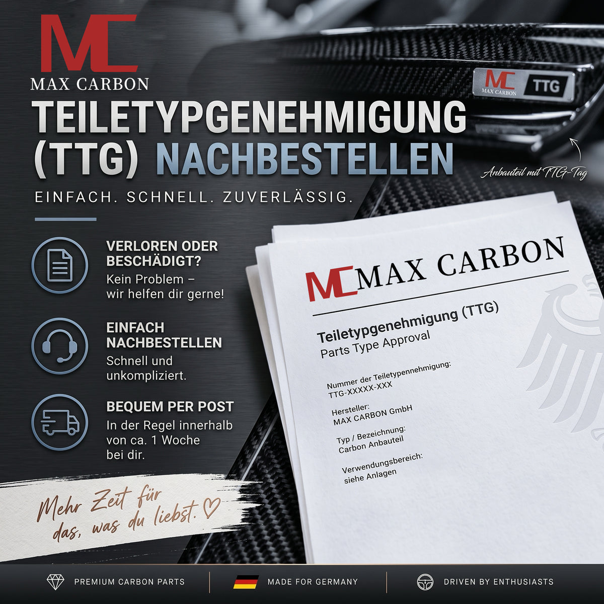 MAX CARBON Teiletypgenehmigung (TTG) einfach nachbestellen